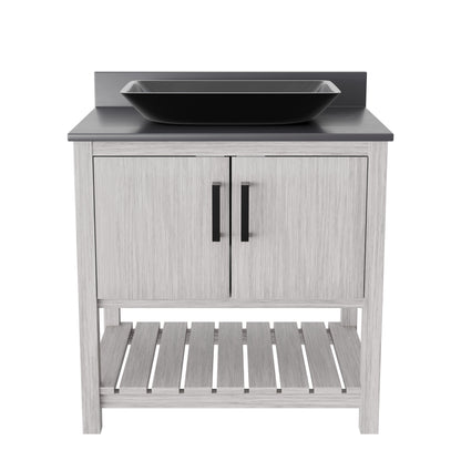 30-inch Novatto bath vanity with storm grey countertop and integrated sink, featuring modern design and sleek finish.