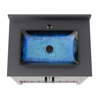 30-inch Novatto bath vanity with storm grey countertop and sink, featuring modern bathroom accessory design.