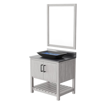 30-inch Novatto bath vanity with storm grey countertop and integrated sink, showcasing modern bathroom accessory design.