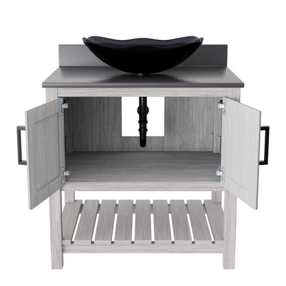 30-inch Bath Vanity with Storm Grey Quartz Counter and Sink - NOBV-30SG-280-317G