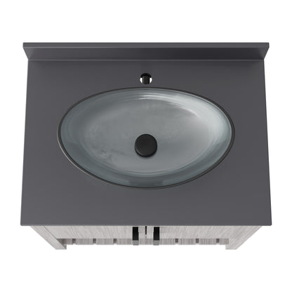 30-inch Novatto bath vanity with storm grey quartz countertop and sink, showcasing sleek bathroom accessory design.