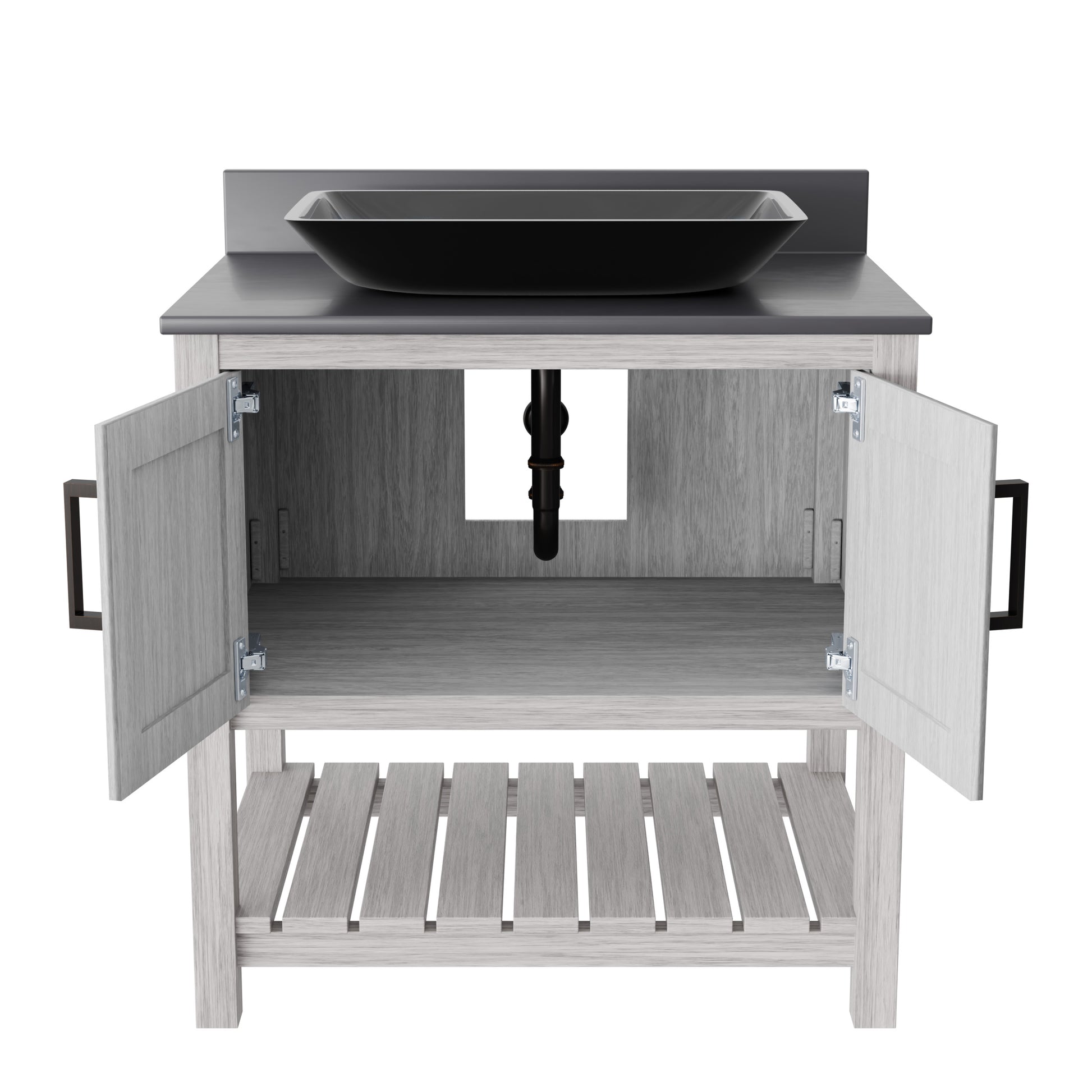 30-inch Novatto bathroom vanity with storm grey countertop and integrated sink, modern accessory for stylish bathroom decor