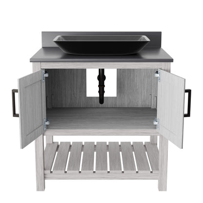 30-inch Novatto bathroom vanity with storm grey countertop and integrated sink, modern accessory for stylish bathroom decor