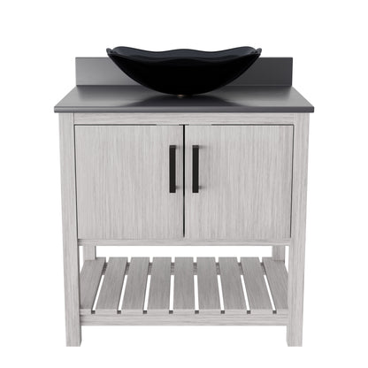 30-inch Bath Vanity with Storm Grey Quartz Counter and Sink - NOBV-30SG-280-317G