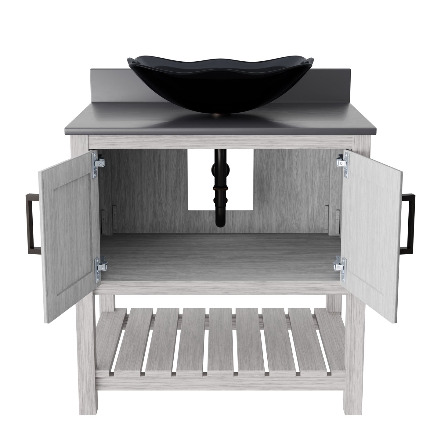 30-inch Bath Vanity with Storm Grey Quartz Counter and Sink - NOBV-30SG-280-317G