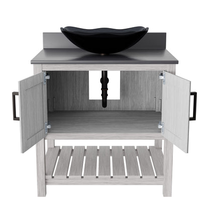 30-inch Bath Vanity with Storm Grey Quartz Counter and Sink - NOBV-30SG-280-317G