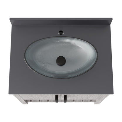 30-inch Novatto bath vanity with storm grey quartz countertop and integrated sink, showcasing modern bathroom accessory design.