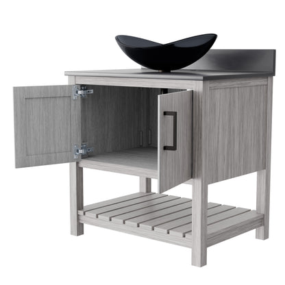 Novatto 30-inch bath vanity with storm grey quartz countertop and sink, featuring modern design and durable construction.