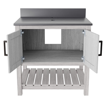 30-inch Novatto vanity with storm grey quartz countertop, showcasing sleek modern design and durable surface.