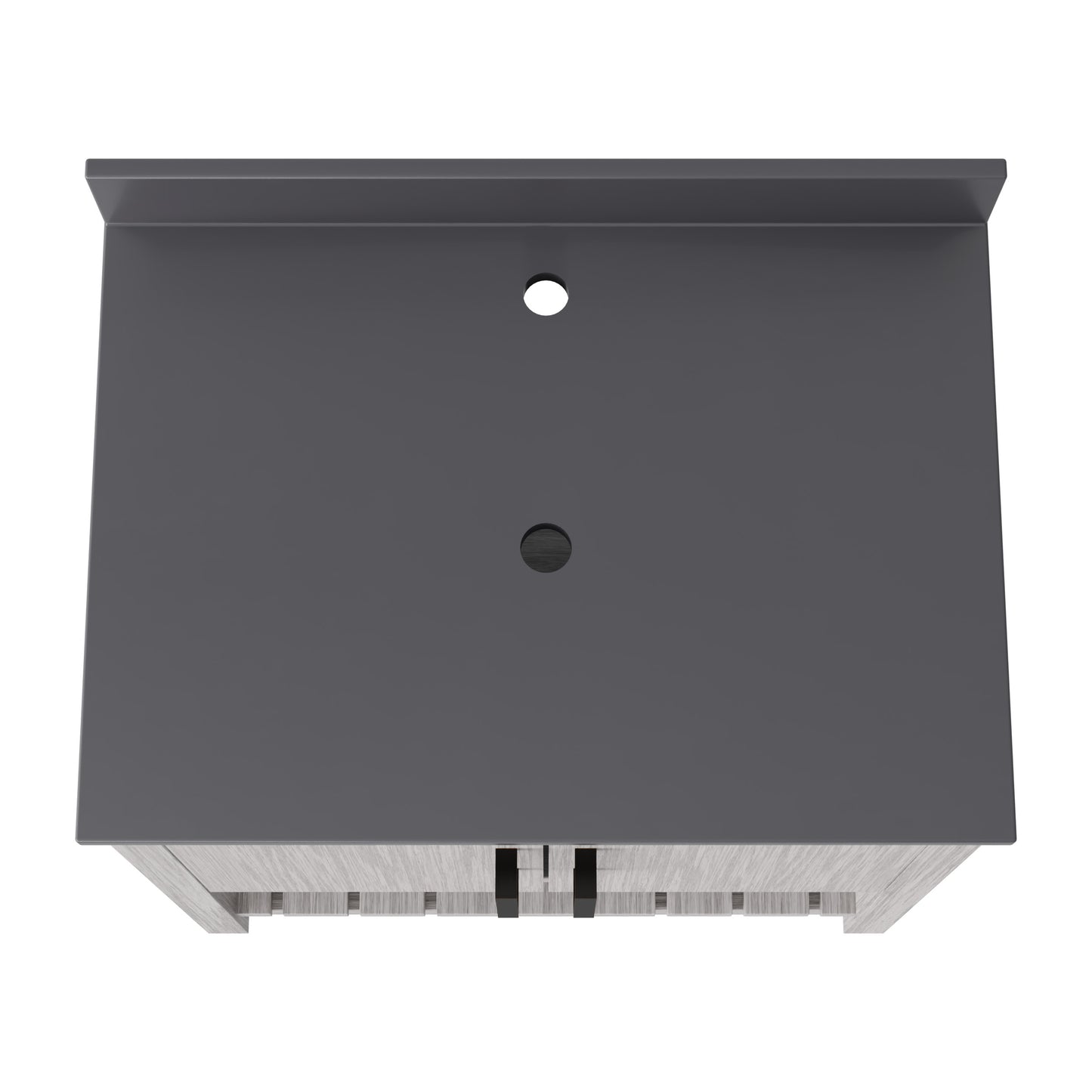 30-inch Novatto vanity with storm grey quartz countertop, showcasing sleek bathroom accessory and modern design features.