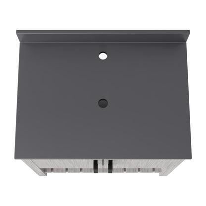 30-inch Novatto vanity with storm grey quartz countertop, showcasing sleek bathroom accessory and modern design features.