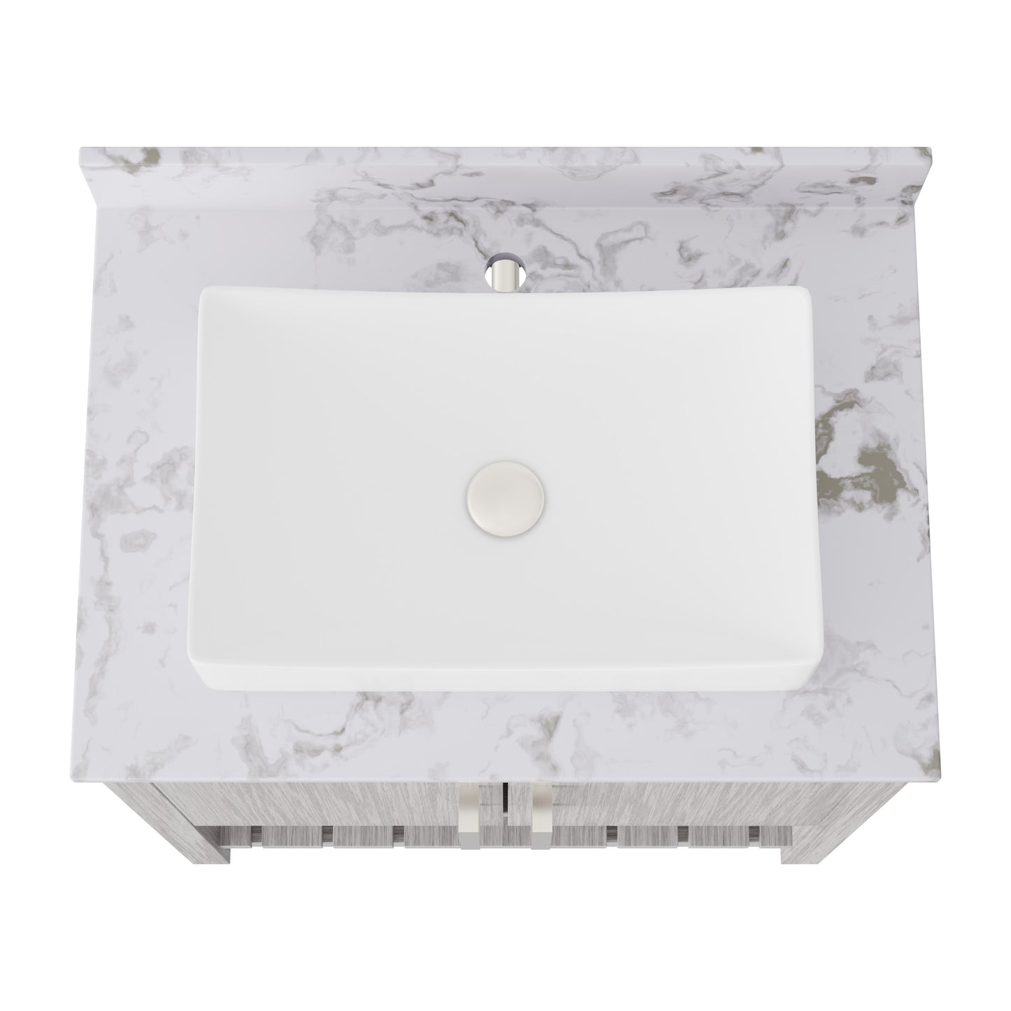 30-inch Novatto bath vanity with café mocha quartz counter and sink, showcasing a sleek bathroom accessory design.