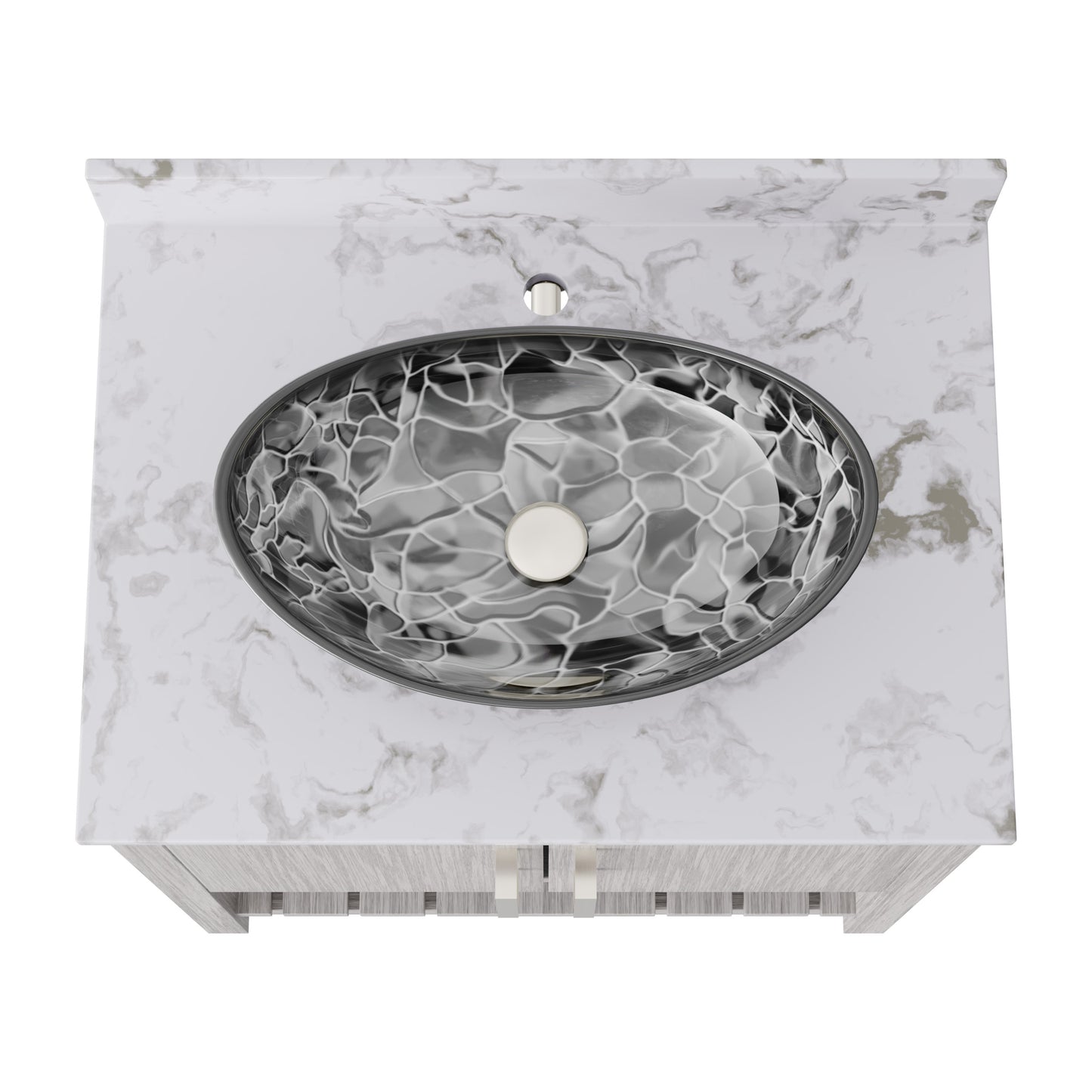 30-inch Novatto bath vanity with café mocha quartz countertop and integrated sink, showcasing elegant bathroom accessory design.