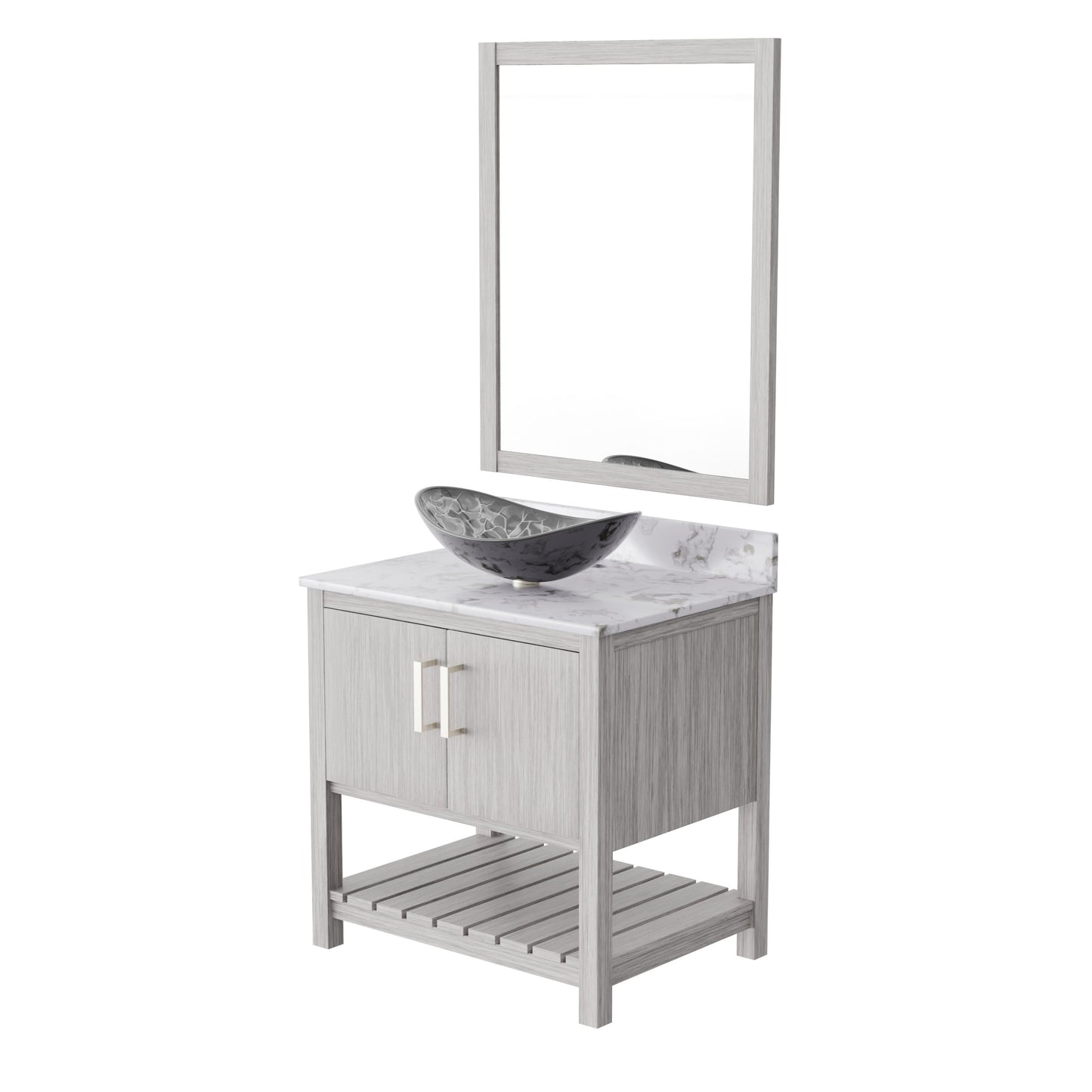 30-inch Novatto bath vanity with Café Mocha quartz counter and integrated sink, stylish bathroom accessory.