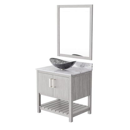 30-inch Novatto bath vanity with Café Mocha quartz counter and integrated sink, stylish bathroom accessory.