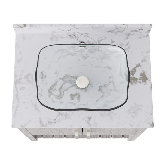 30-inch Novatto bath vanity with café mocha quartz countertop and integrated sink, modern bathroom accessory.