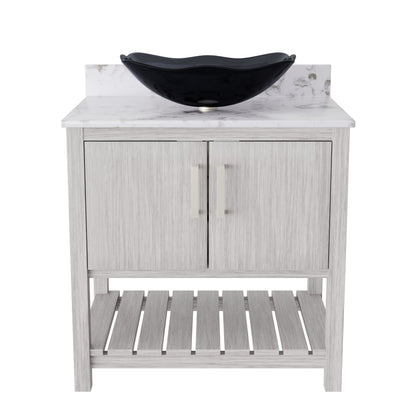 Novatto 30-inch bath vanity with café mocha quartz countertop and sink, modern bathroom accessory with sleek design.