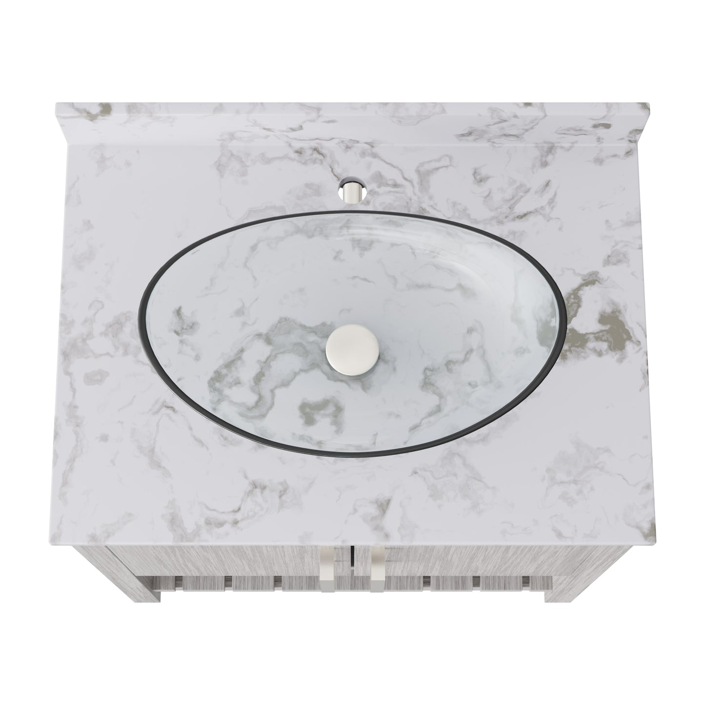 30-inch Novatto bath vanity with café mocha quartz countertop and sink, showcasing sleek, modern bathroom accessory design