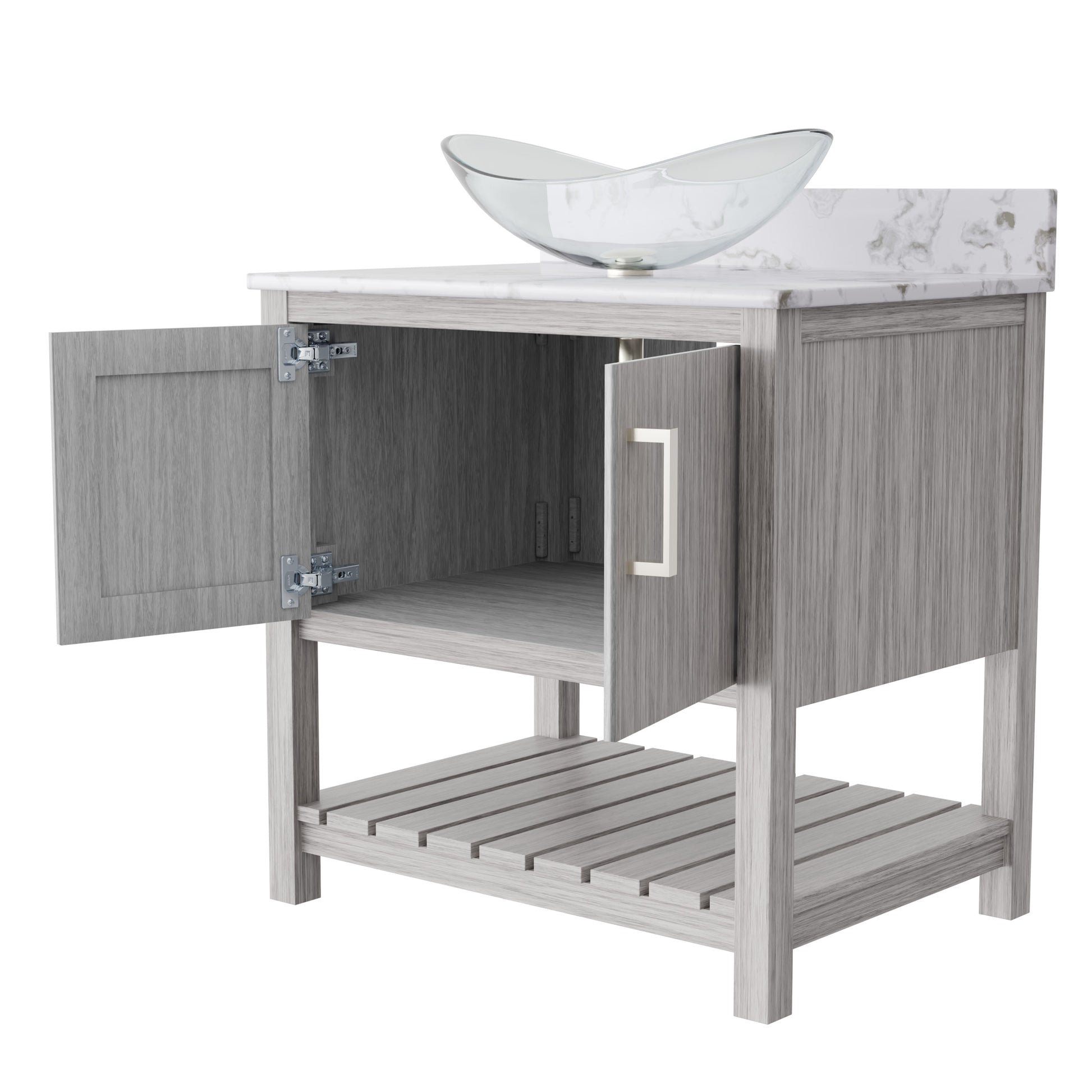 30-inch Novatto bathroom vanity with Café Mocha quartz counter and sink, featuring sleek modern design and durable construction