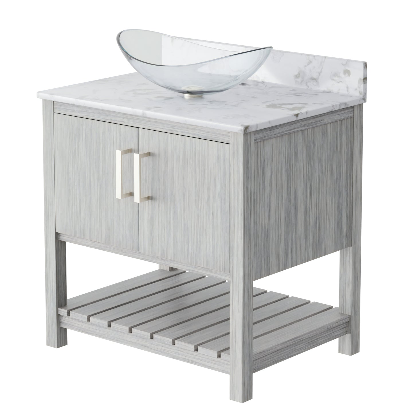 30-inch Novatto bath vanity with café mocha quartz countertop and sink, featuring sleek modern design.