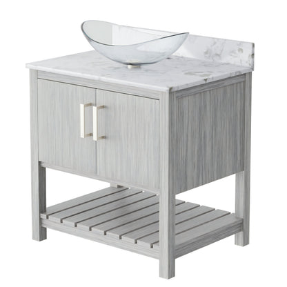 30-inch Novatto bath vanity with café mocha quartz countertop and sink, featuring sleek modern design.