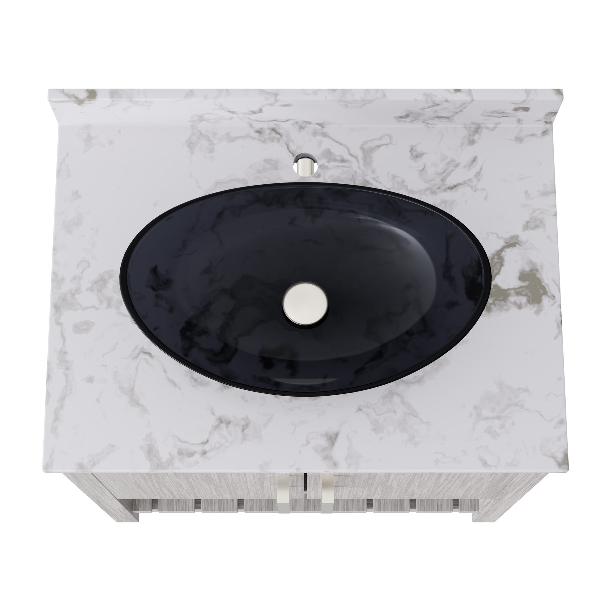 30-inch Novatto bath vanity with café mocha quartz counter and integrated sink, showcasing sleek bathroom accessory design.