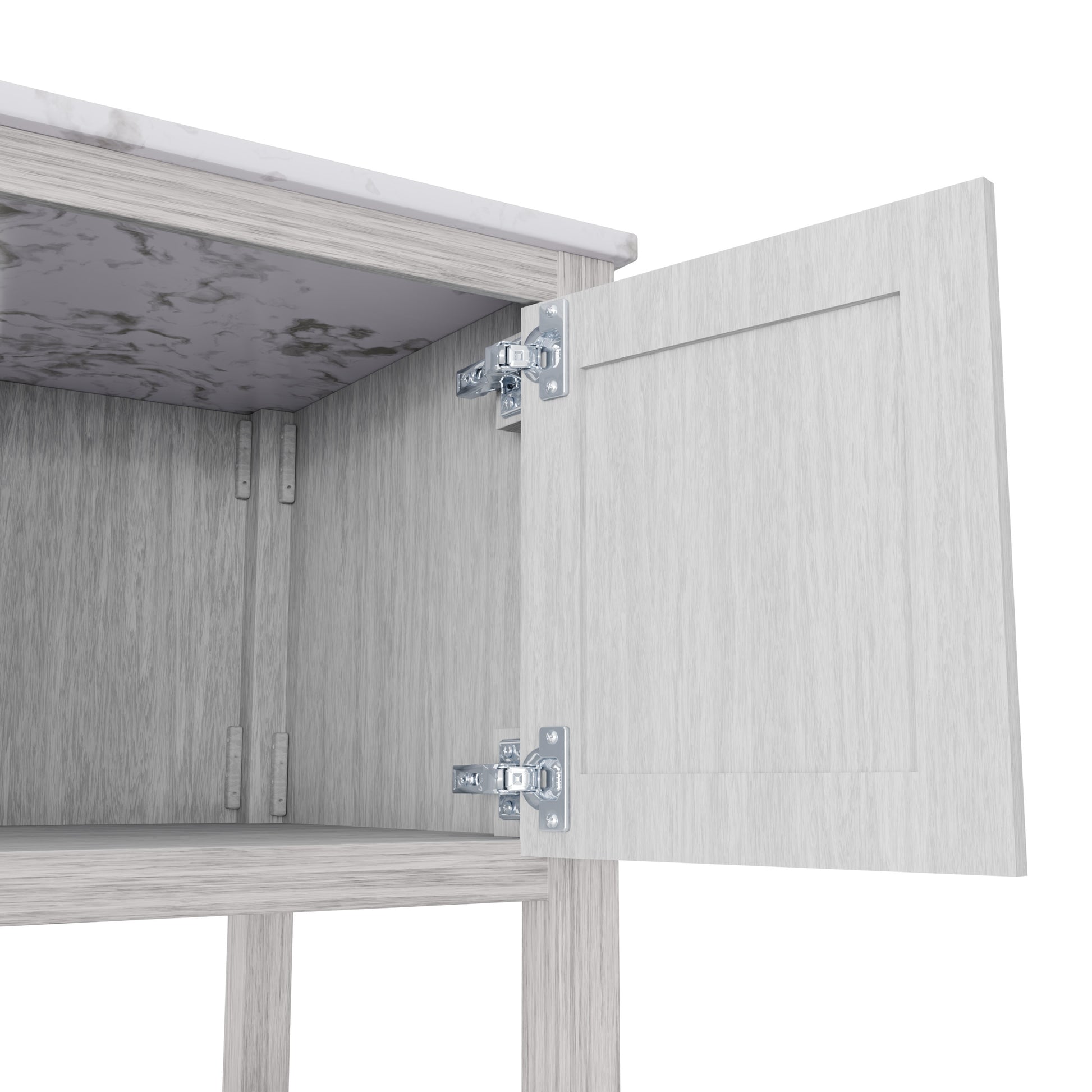 30-inch Novatto vanity with café mocha quartz countertop, showcasing smooth surface and elegant bathroom accessory design.