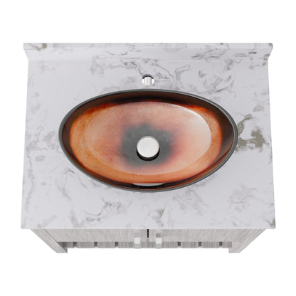 30-inch Novatto bath vanity with café mocha quartz countertop and integrated sink, featuring a modern bathroom accessory design.