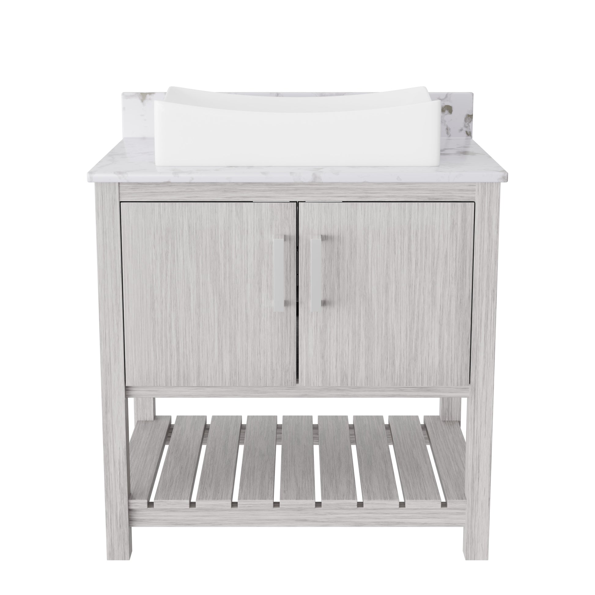 30-inch Novatto bath vanity with café mocha quartz countertop and integrated sink, accessory for modern bathroom decor