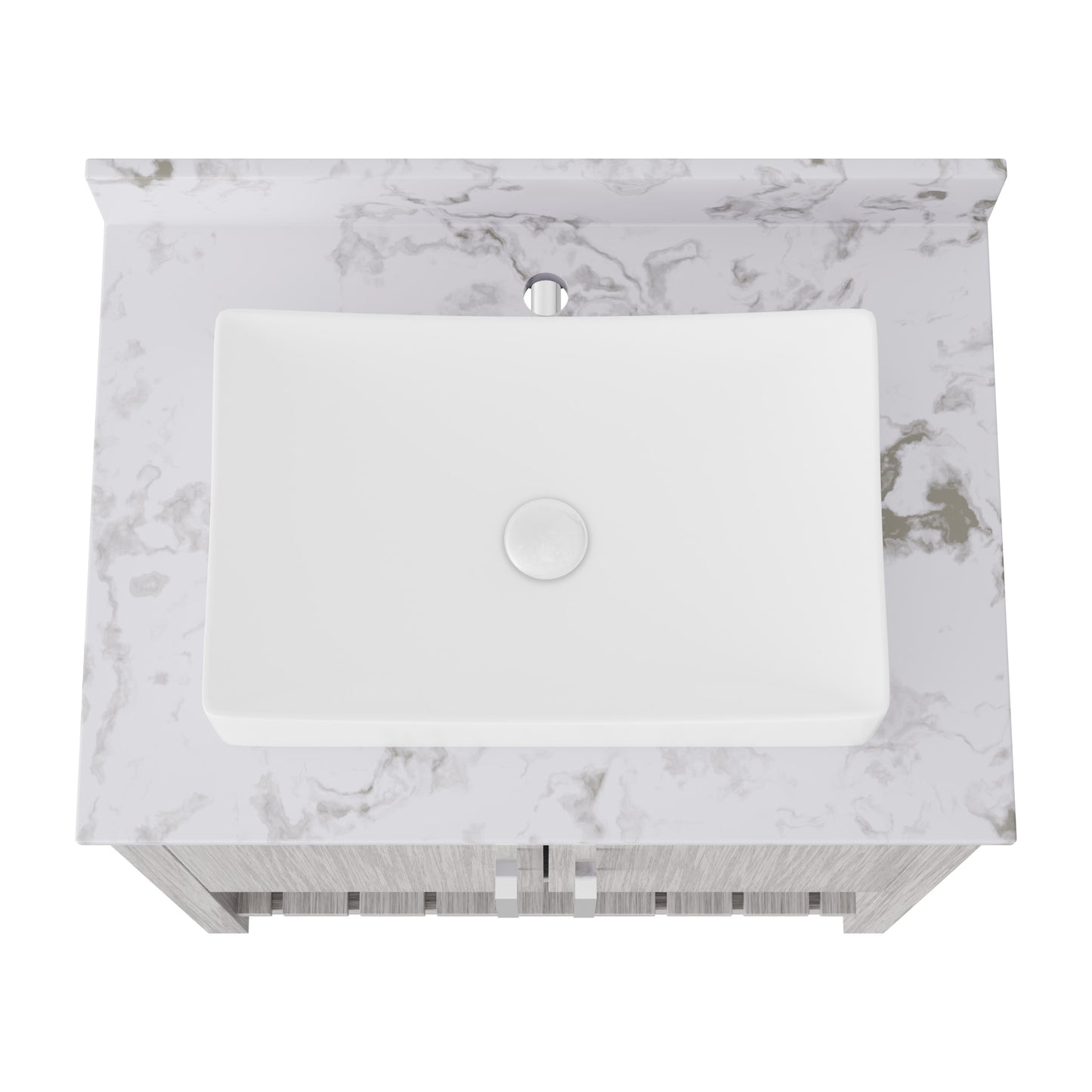 Novatto 30-inch bath vanity with café mocha quartz countertop and sink, showcasing sleek bathroom accessory design.