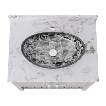 Novatto 30-inch bath vanity with café mocha quartz countertop and integrated sink, modern bathroom accessory.