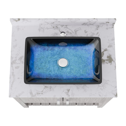 30-inch Novatto bath vanity with café mocha quartz countertop and integrated sink, modern bathroom accessory.