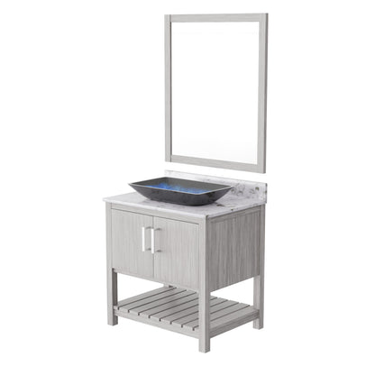30-inch Novatto bath vanity with café mocha quartz countertop and sink, featuring a modern bathroom accessory design.