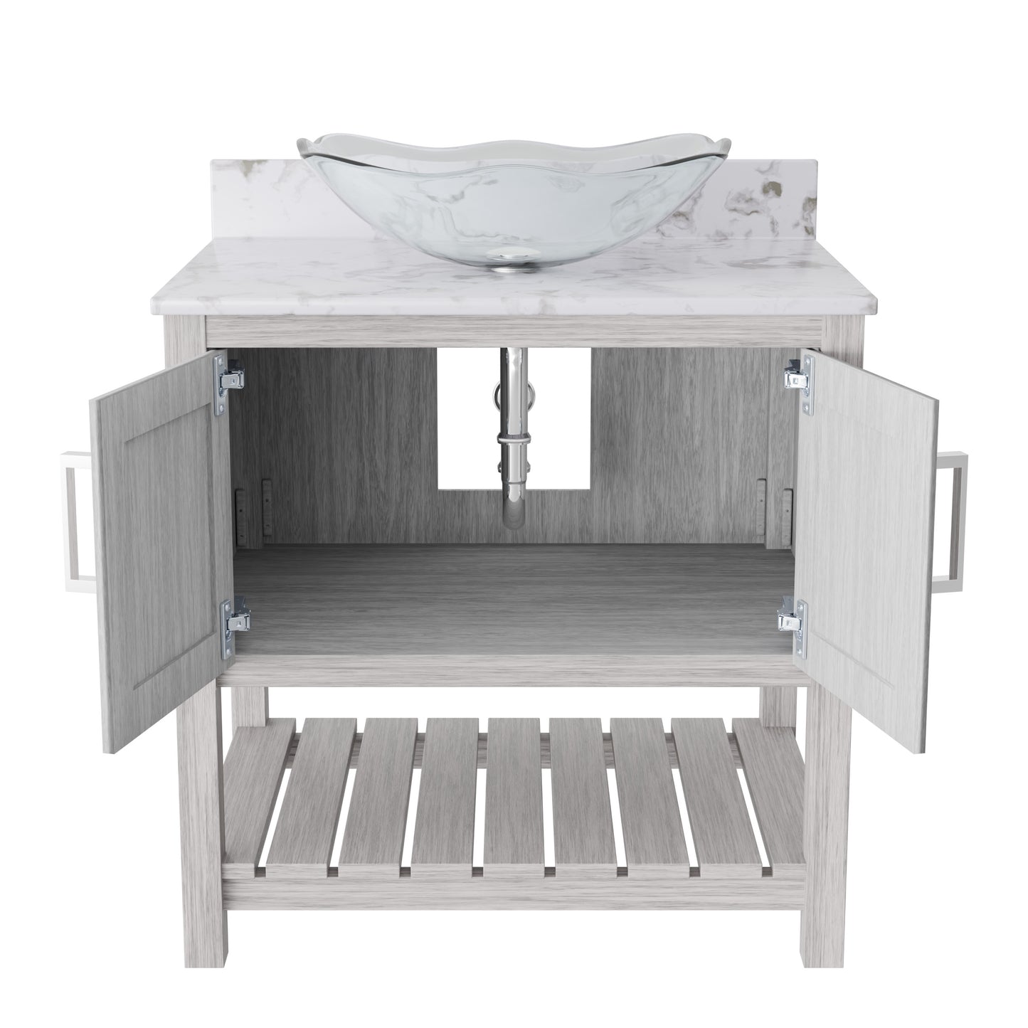 30-inch Novatto bath vanity with Café Mocha quartz countertop and sink, showcasing modern bathroom accessory design.