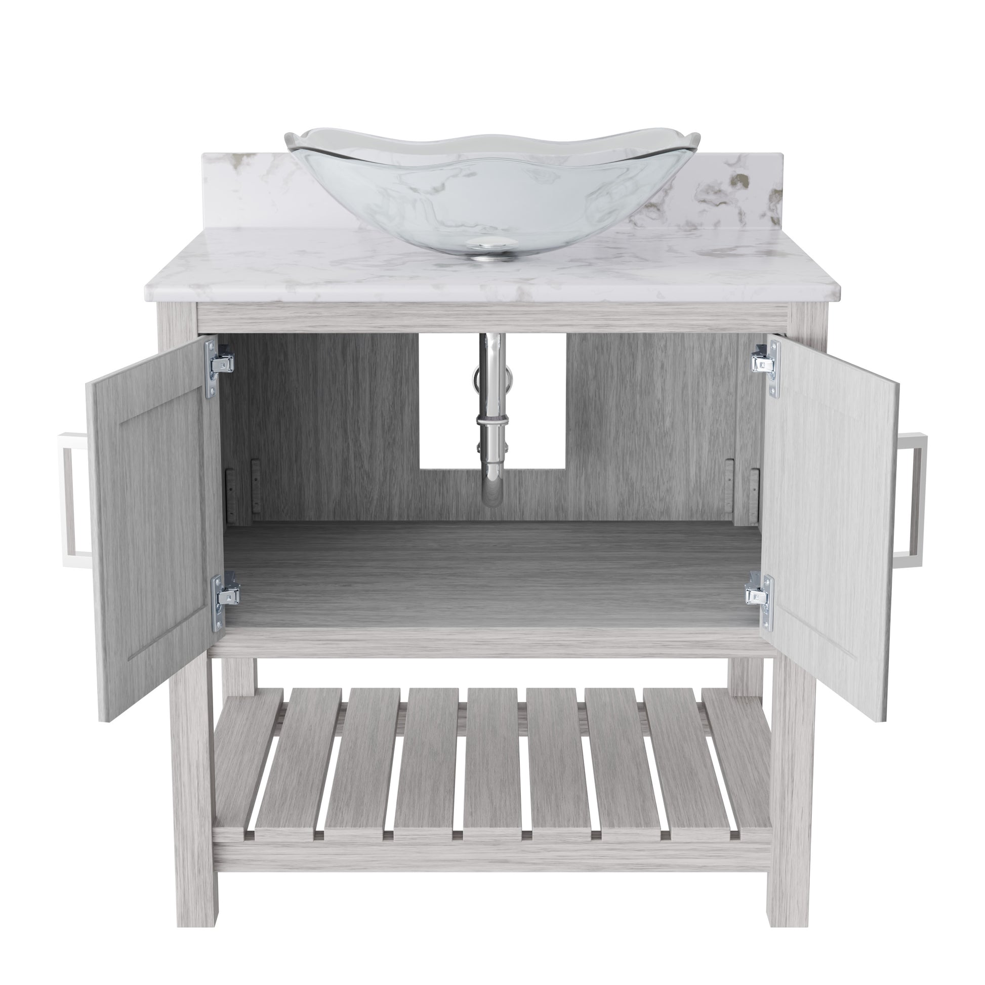 30-inch Novatto bath vanity with Café Mocha quartz countertop and sink, showcasing modern bathroom accessory design.