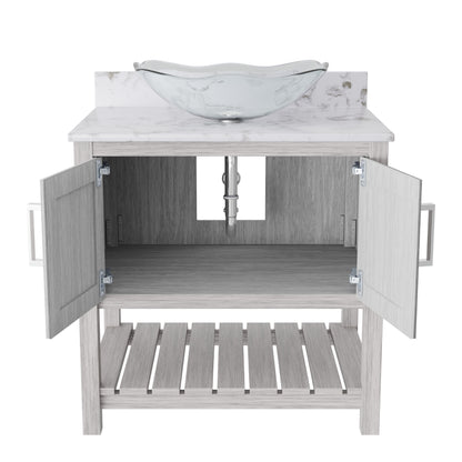 30-inch Novatto bath vanity with Café Mocha quartz countertop and sink, showcasing modern bathroom accessory design.