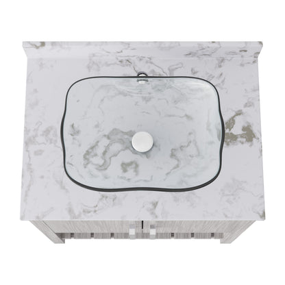 Novatto 30-inch bath vanity with café mocha quartz countertop and integrated sink, modern bathroom accessory with sleek design.