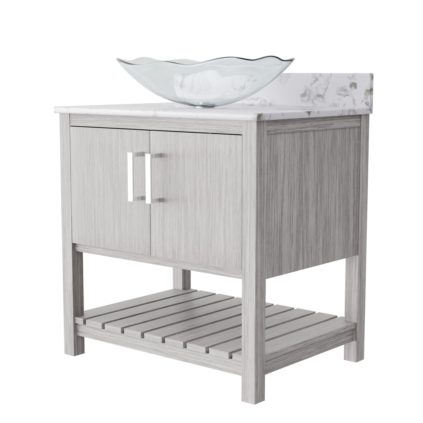 30-inch Novatto bath vanity with café mocha quartz counter and sink, showcasing sleek design and modern bathroom accessory.