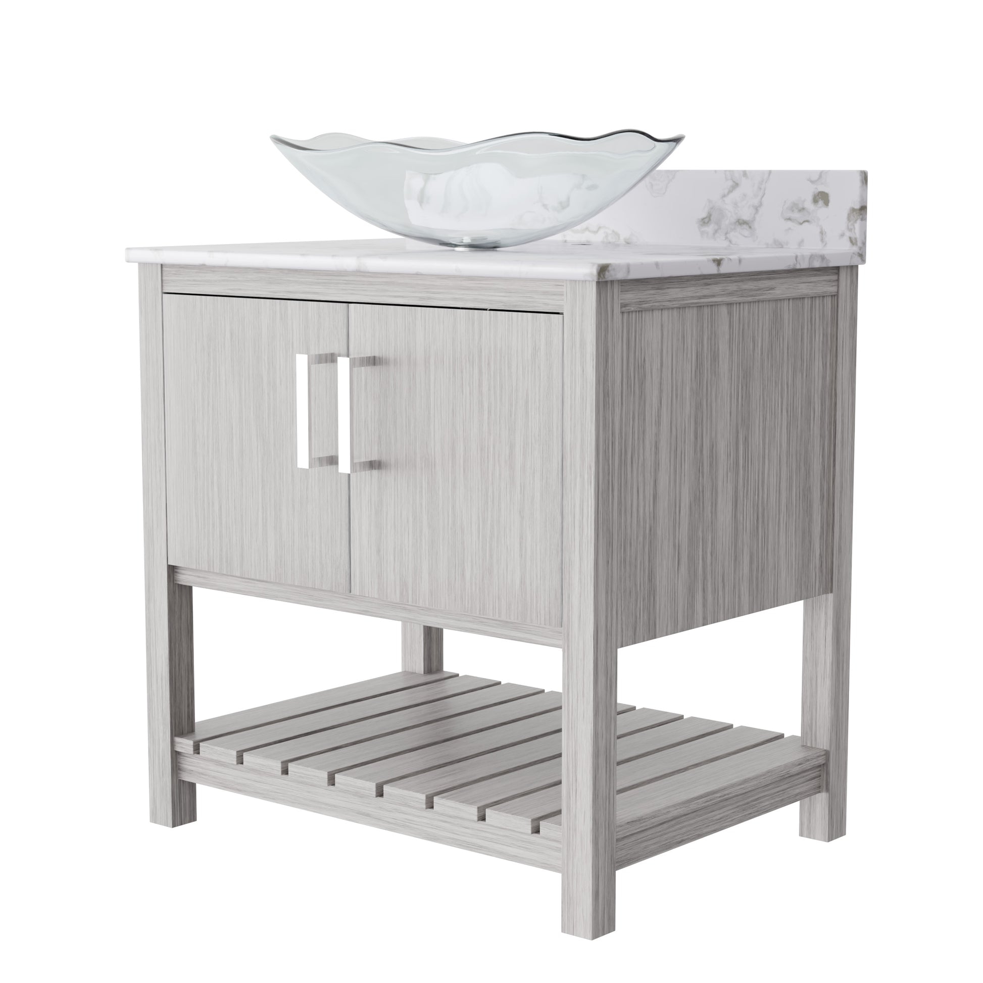 30-inch Novatto bath vanity with café mocha quartz counter and sink, showcasing sleek design and modern bathroom accessory.