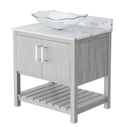 30-inch Novatto bath vanity with café mocha quartz countertop and sink, showcasing the stylish bathroom accessory.