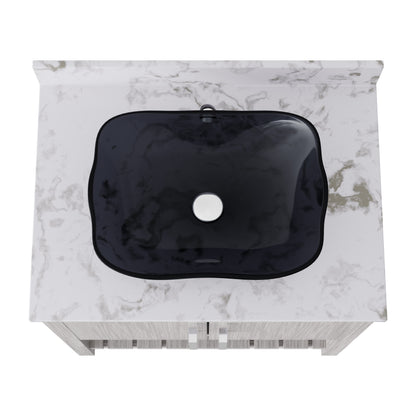 30-inch Novatto bath vanity with café mocha quartz countertop and sink, showcasing the elegant accessory design.