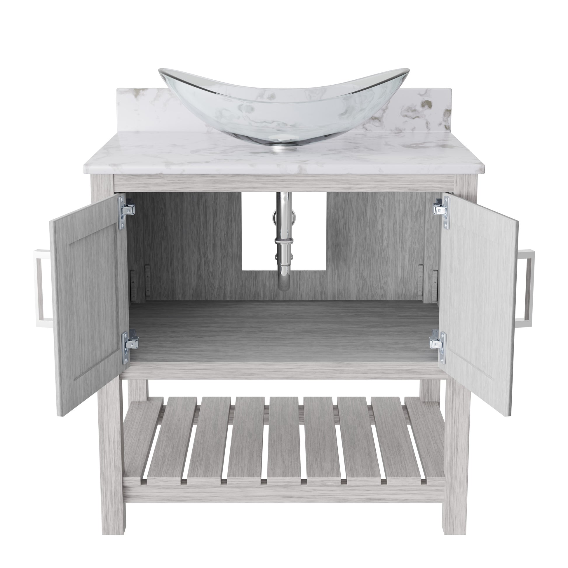 30-inch Novatto bath vanity with café mocha quartz counter and sink, featuring modern bathroom accessory design