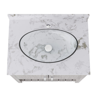 30-inch Novatto bath vanity with café mocha quartz countertop and sink, showcasing sleek design and durable materials.