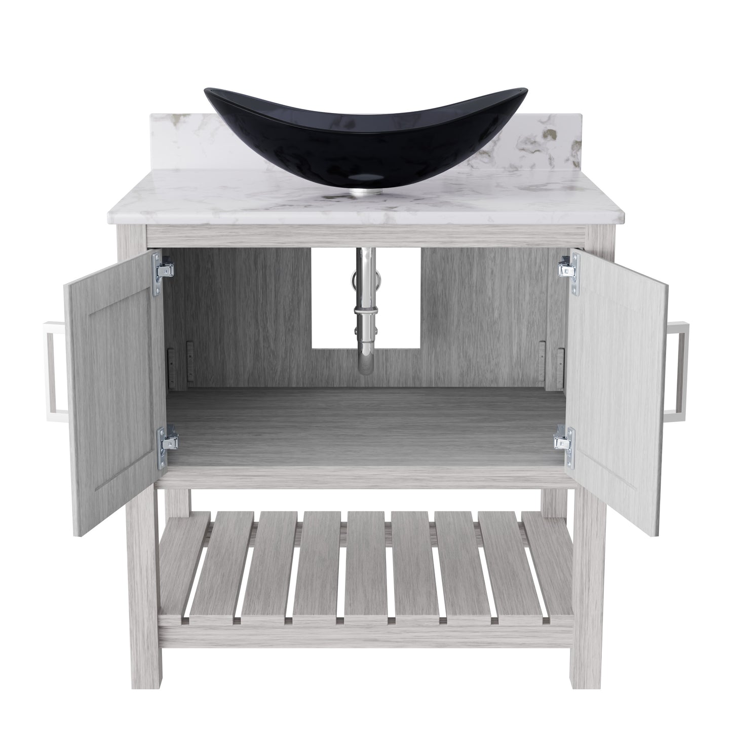 30-inch Novatto bath vanity with Café Mocha quartz countertop and integrated sink, stylish bathroom accessory.