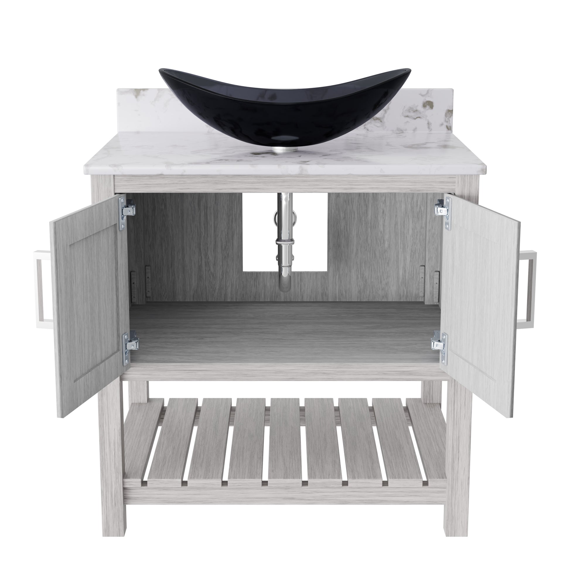 30-inch Novatto bath vanity with Café Mocha quartz countertop and integrated sink, stylish bathroom accessory.
