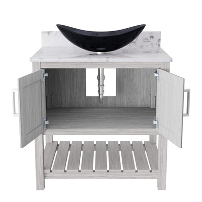 30-inch Novatto bath vanity with Café Mocha quartz countertop and integrated sink, stylish bathroom accessory.