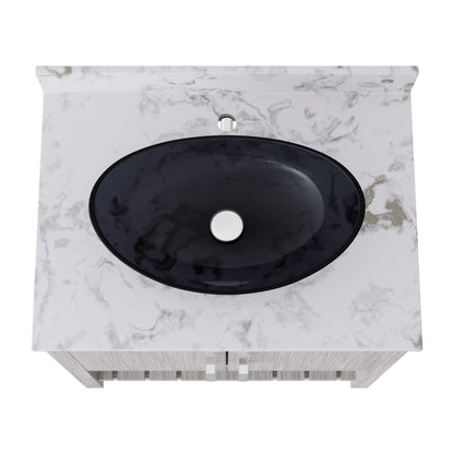 30-inch Novatto bath vanity with café mocha quartz counter and sink, showcasing the elegant bathroom accessory design.