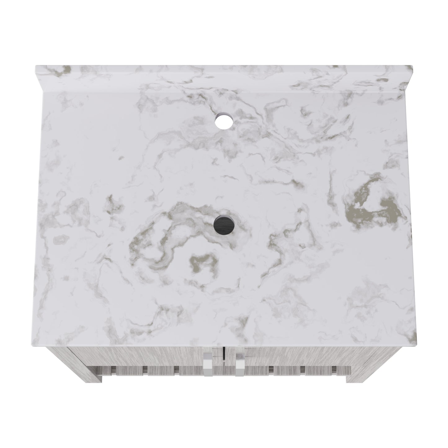 30-inch vanity with café mocha quartz countertop by Novatto, showing the accessory design and elegant surface detail.