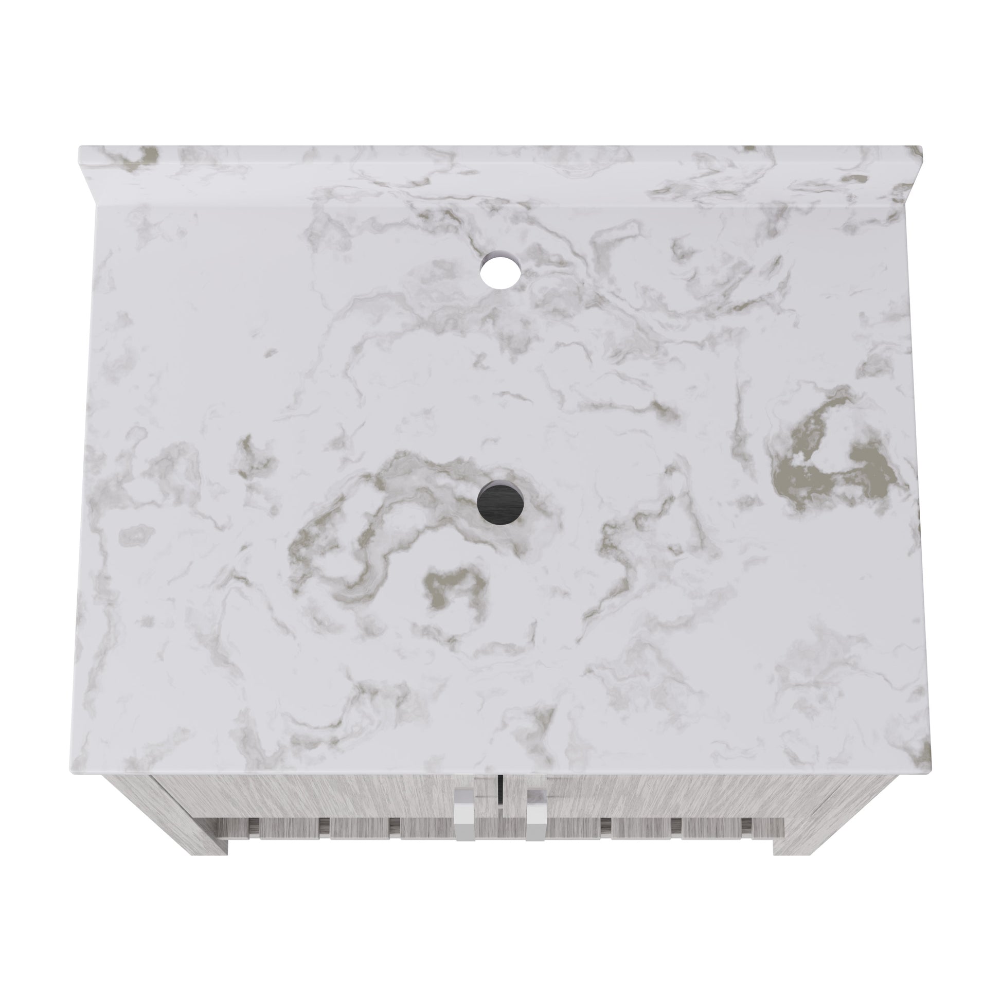 30-inch vanity with café mocha quartz countertop by Novatto, showing the accessory design and elegant surface detail.