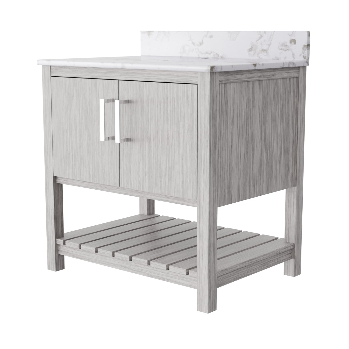 30-inch Novatto vanity with café mocha quartz countertop, modern bathroom accessory with sleek design and durable surface.